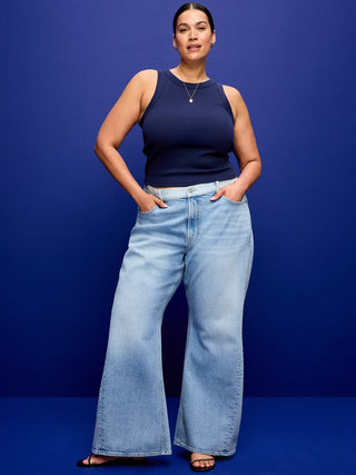 Mid-Rise Twisted-Seam Flare Jeans.