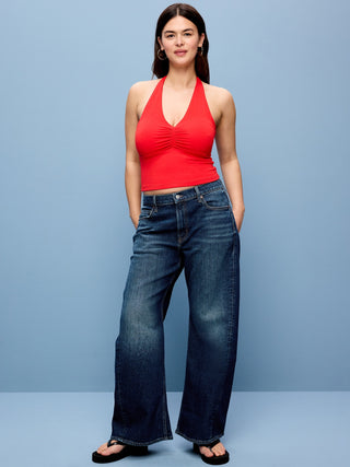 Mid-Rise Twisted-Seam Flare Jeans.