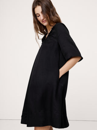 Viscose-Linen Scoop-Neck Mini Dress.