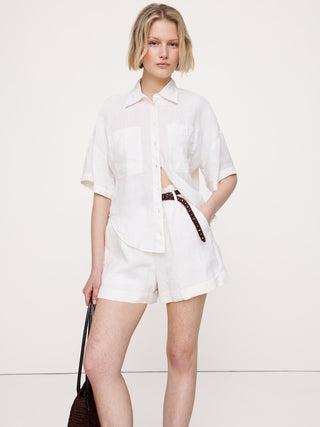 Camisa Manga Corta con Bolsillo de Lino