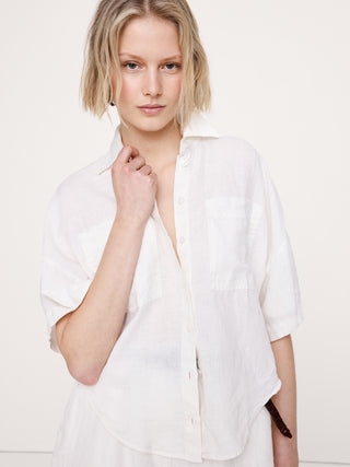 Camisa Manga Corta con Bolsillo de Lino