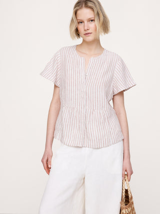 Linen Flutter-Sleeve Top.