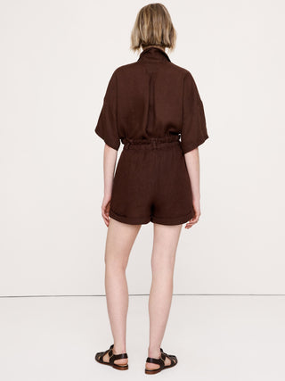 Pantalón corto de lino sin cierres con cintura paperbag de 3.5".