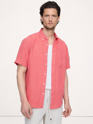 Camisa Manga Corta con Bolsillo de Lino