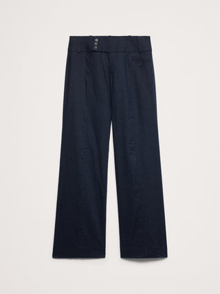 Pantalón ancho de lino y viscosa elástico de talle bajo.