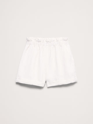 Pantalón corto de lino sin cierres con cintura paperbag de 3.5".