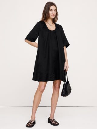 Viscose-Linen Scoop-Neck Mini Dress.