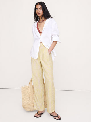 High-Waisted Straight-Leg Trousers with Elastic Waist