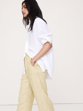 High-Waisted Straight-Leg Trousers with Elastic Waist