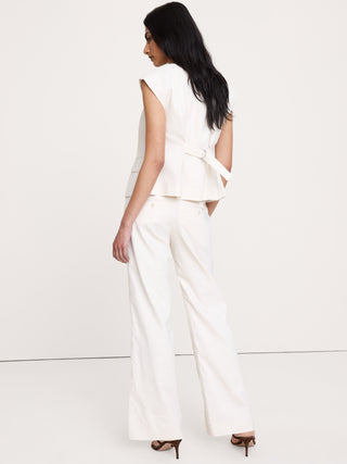 Pantalón ancho de lino y viscosa elástico de talle bajo.