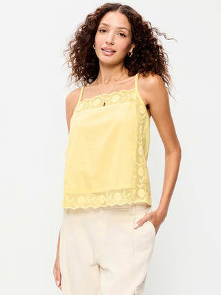 Camiseta de Tirantes con Detalle Bordado, Mujer