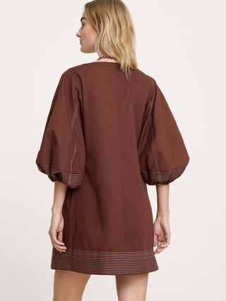 Minivestido de sarga de algodón con mangas farol.