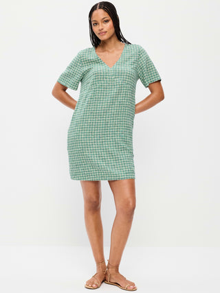 Vestido Manga Corta Cuello V Estampado, Mujer