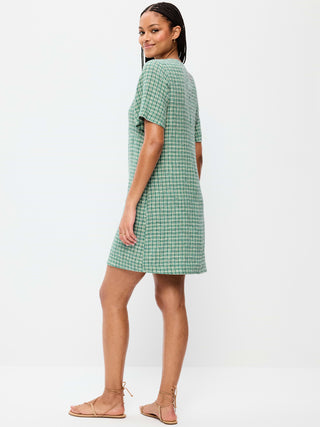 Vestido Manga Corta Cuello V Estampado, Mujer