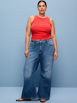 Mid-Rise Twisted-Seam Flare Jeans.