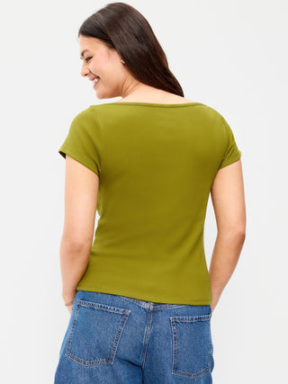 Camiseta Ajustada con Cuello Barco