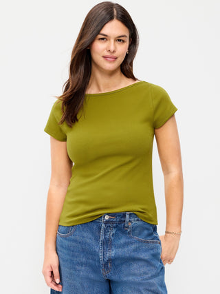 Camiseta Ajustada con Cuello Barco