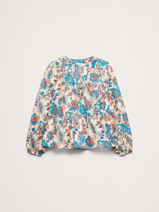 Top de algodón ligero con cuello dividido.