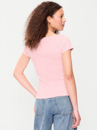 Camiseta Ajustada con Cuello Barco