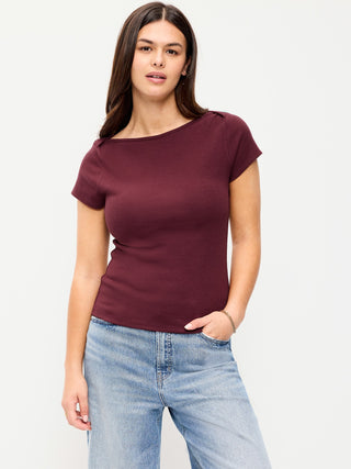 Camiseta Ajustada con Cuello Barco