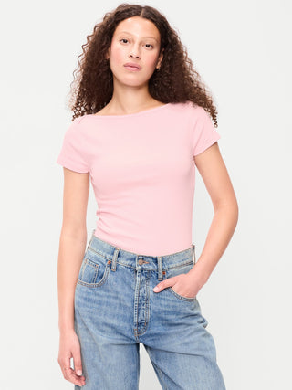 Camiseta Ajustada con Cuello Barco