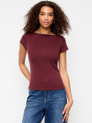 Camiseta Ajustada con Cuello Barco
