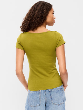 Camiseta Ajustada con Cuello Barco