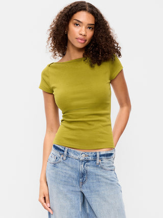 Camiseta Ajustada con Cuello Barco