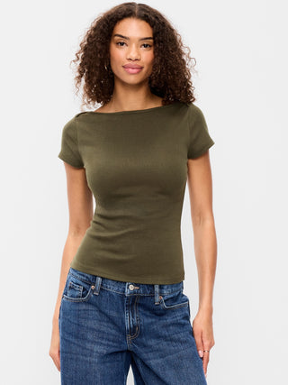 Camiseta Ajustada con Cuello Barco