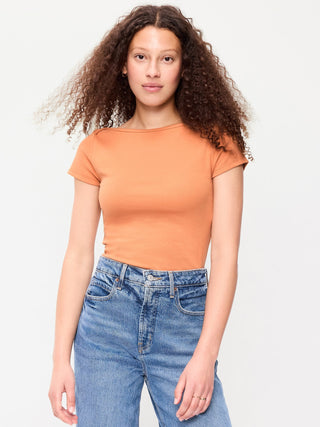 Camiseta Ajustada con Cuello Barco