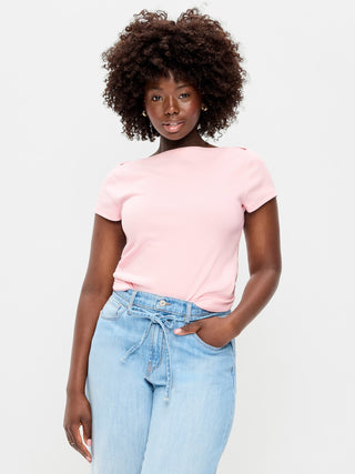 Camiseta Ajustada con Cuello Barco