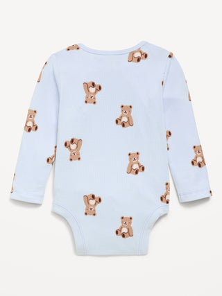 Body de canalé de manga larga estampado para bebé.