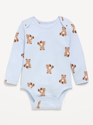 Body de canalé de manga larga estampado para bebé.