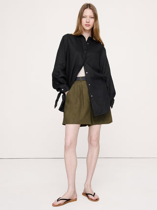 The Oversized Tie-Cuff Shirt in Linen.