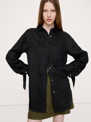 The Oversized Tie-Cuff Shirt in Linen.