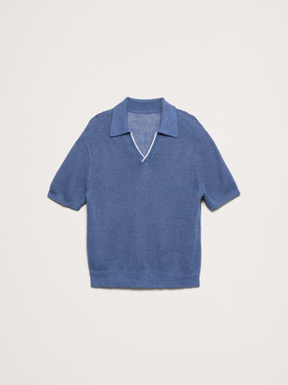 Polo estilo suéter con cuello Johnny de lino y algodón.