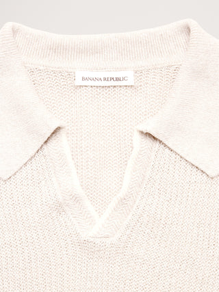 Polo estilo suéter con cuello Johnny de lino y algodón.