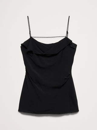 Camiseta sin mangas de georgette con cuello vuelto.