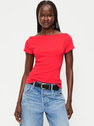 Camiseta Ajustada con Cuello Barco