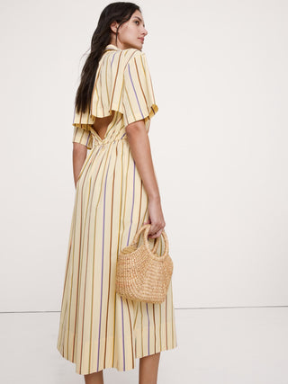 Vestido Camisero con Espalda Abierta Estampado Rayas