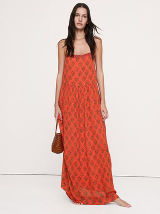 Vestido largo de tirantes de georgette.