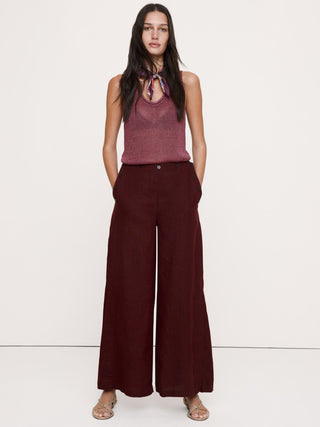 Pantalón marinero de lino con pernera ancha y talle alto.