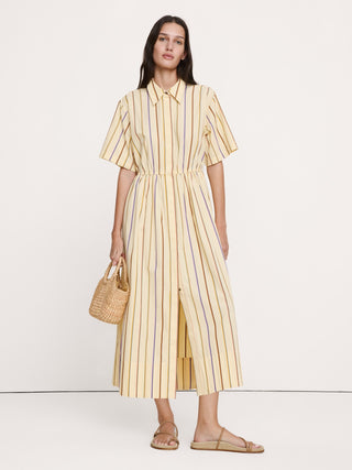 Vestido Camisero con Espalda Abierta Estampado Rayas