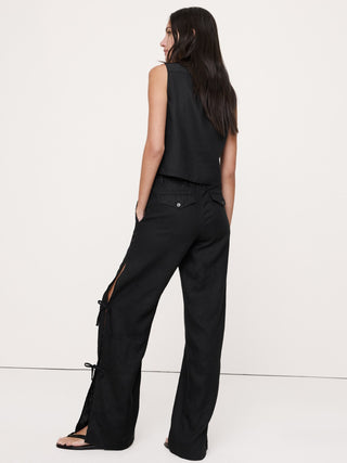 Pantalón ancho de lino con lazo lateral The Studio.