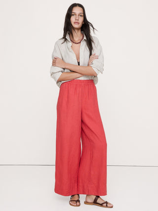 High-Rise Wide-Leg Linen Pull-On Ankle Pant.