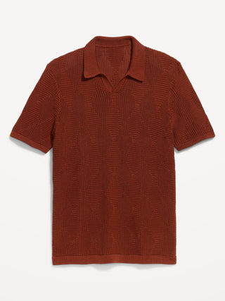 Mixed-Stitch Polo Sweater.