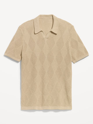 Mixed-Stitch Polo Sweater.