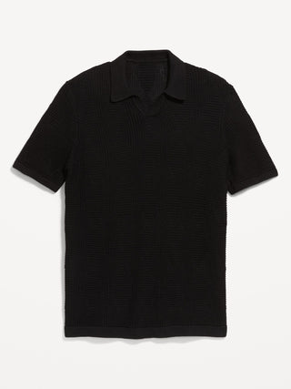 Mixed-Stitch Polo Sweater.