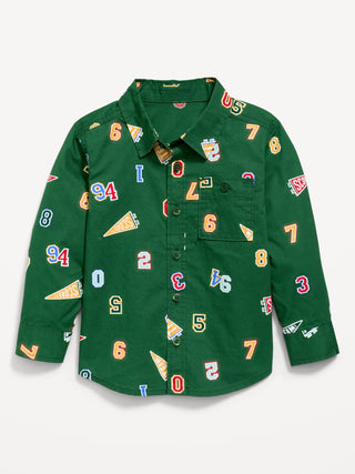 Printed Long-Sleeve Poplin Pocket Shirt for Toddler Boys.