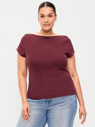 Camiseta Ajustada con Cuello Barco